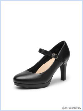 Womens Dressy High Heels Mary Jane Pumps Vegan Leather 3.5-Inch Heel